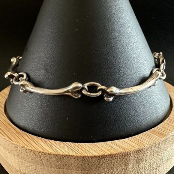 Sterling Silver 925 Bones Link Bracelet 8" - Picture 10 of 10